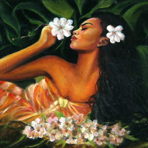 "Tahitian Beauty w/ Flowers" By Anthony Sidoni Signed Oil on Canvas