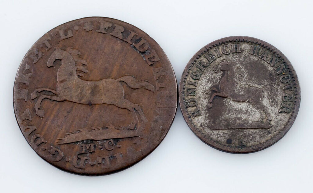 1814-1863 German States Coin Lot (2pcs) 1 Pfennig, 1/2 Groschen (VF-XF)
