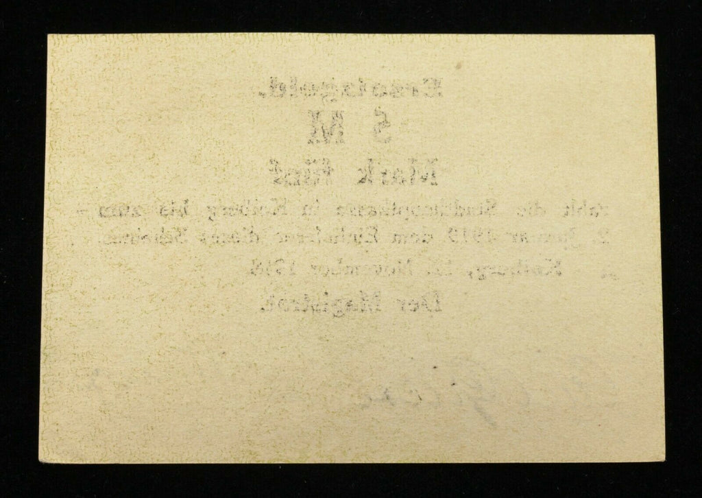 1918 Germany Notgeld Error Note // Kolberg 5 Mark Printing Error (G#291.03a)