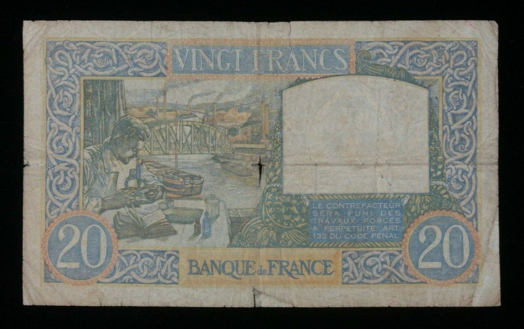 1940 France 20 Francs Note // Science et Travail // Banque de France (P#92a.4)