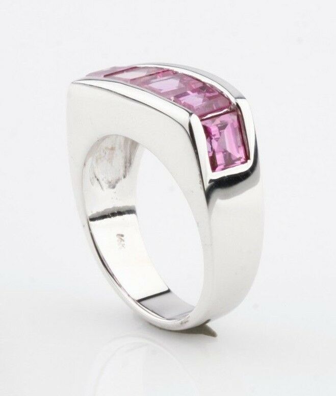 Pink Sapphire Invisibly Set 14k White Gold Band RIng Size 8