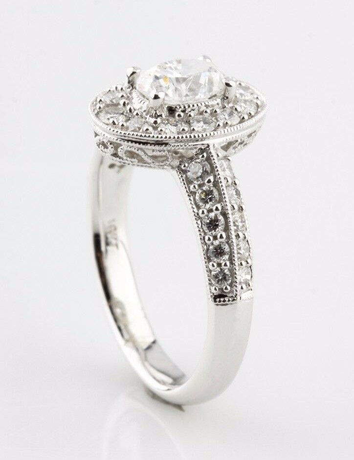 1.24 carat Oval Diamond 18k White Gold Engagement Ring Accents Size 6.5