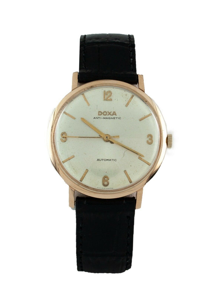 Doxa 14k Rose Gold Anti-Magnetic Automatic Watch w/ Black Leather Band