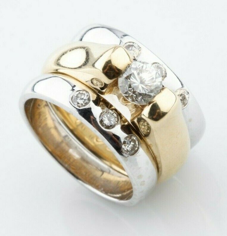 14k Yellow Gold Solitaire Engagement Ring w/ White Gold Enhancer TDW 0.75 ct