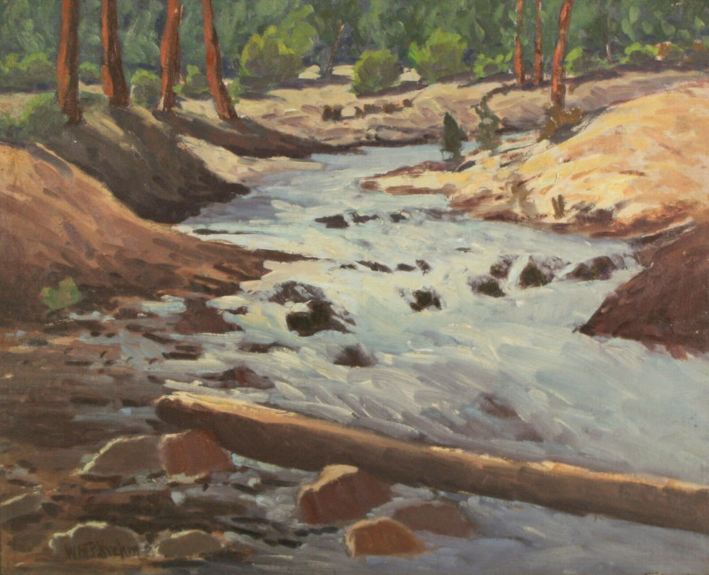 William P. Krehm Fallen Log on River Signed Framed Oil Painting 22"x26"