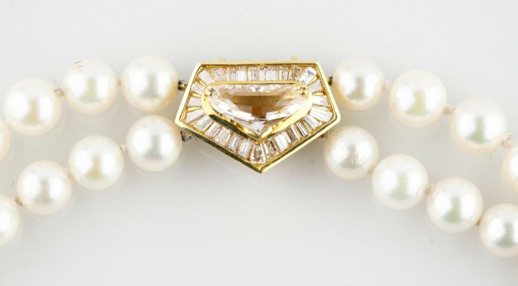 Gorgeous Double-Strand Pearl Necklace w/ Amazing Ballerina Cut 18k Gold Clasp!