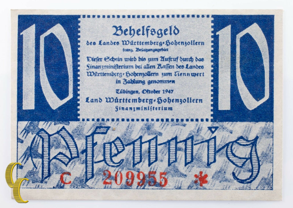 1947 Germany Fractional Currency 10 Pfennig Series C* Wurttemberg UNC Condition