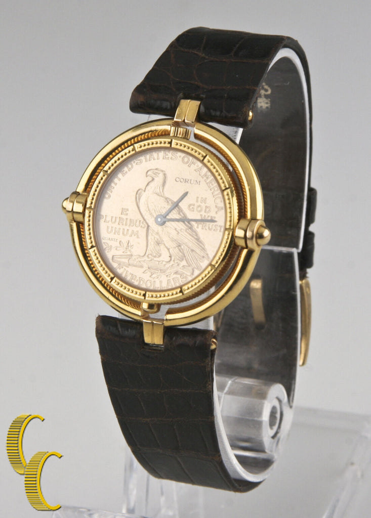 Corum 18k Yellow Gold $5 Half Eagle Quartz Coin Watch w/ Rotating Bezel