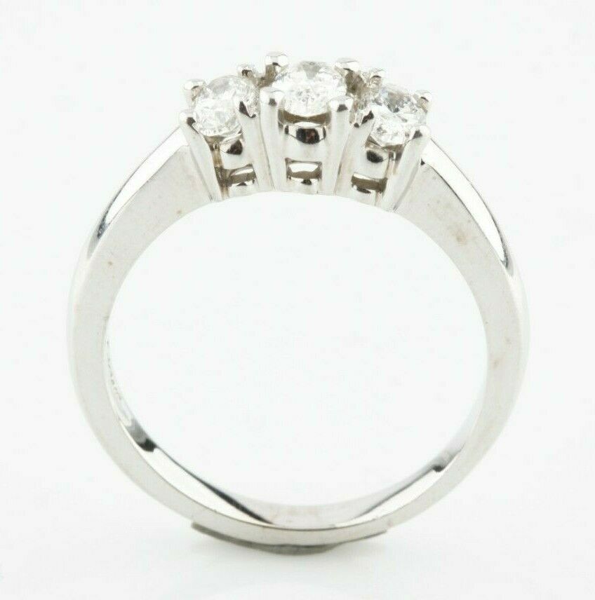 14k White Gold Oval Diamond Three-Stone Engagement Ring Size 6.75 TDW = 0.75