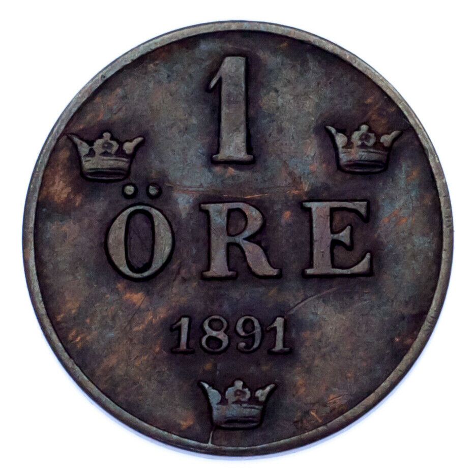 1873-1891 Sweden 1 & 5 Ore Coin lot of 4 (VF-XF) KM # 728, 736, 750