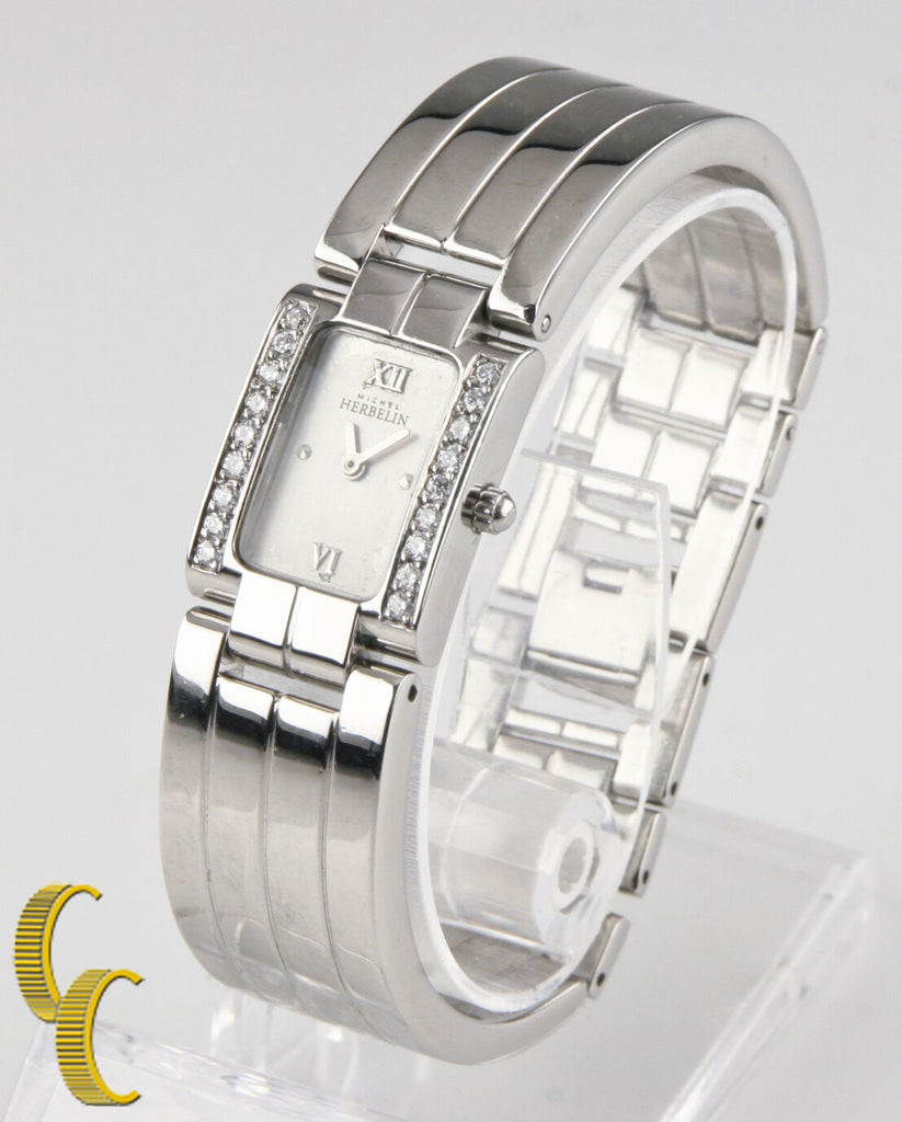 Michel Herbelin Stainless Steel Quartz Watch w/ Diamond Bezel Gift for Her!