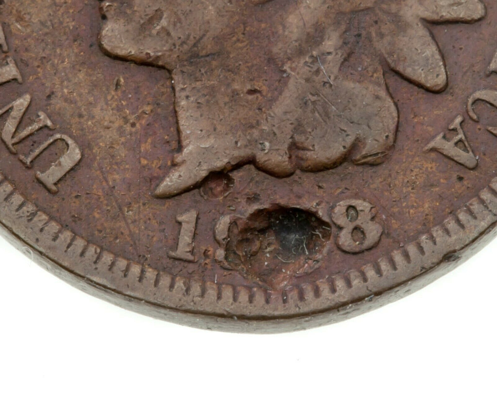 1908-S 1C Indian Head Cent in AG Condition, Abrasions, Punch on Date, Not Bad