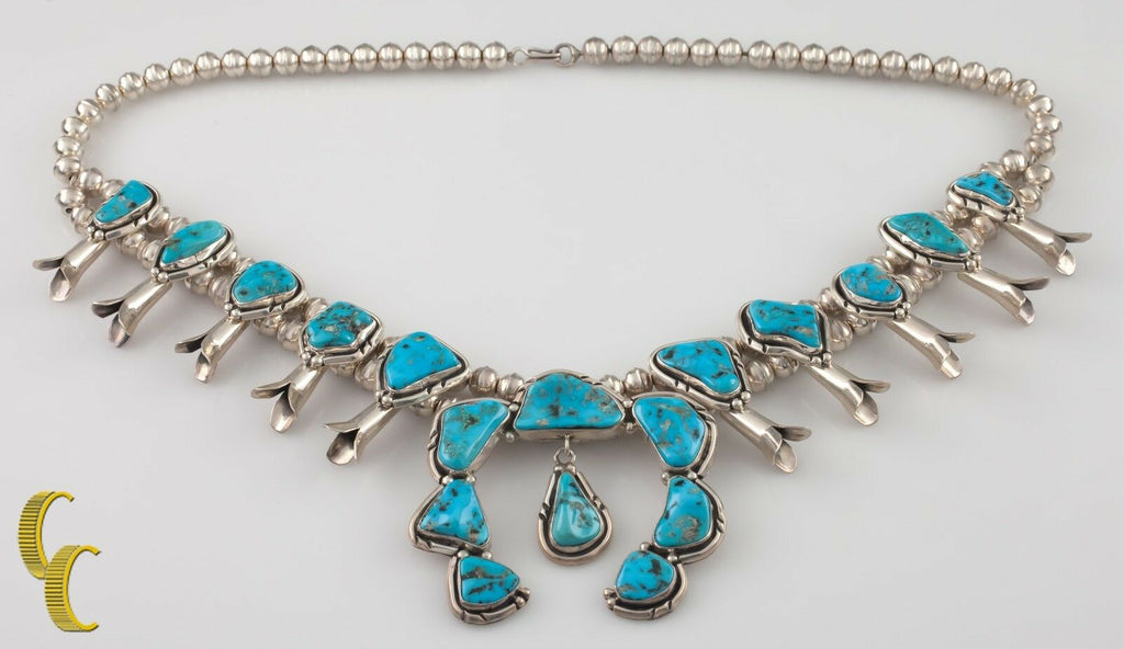 .925 Sterling Silver & Turquoise Native American  Navajo Necklace