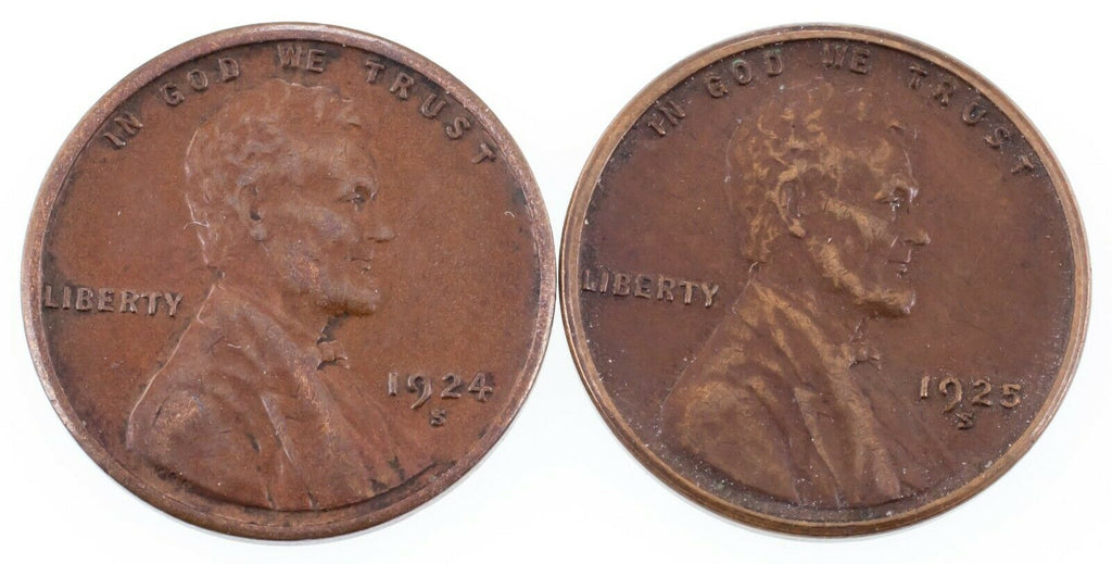 Lot of 2 Lincoln Cents (1924 and 1925)-S XF Condition, All Brown Color