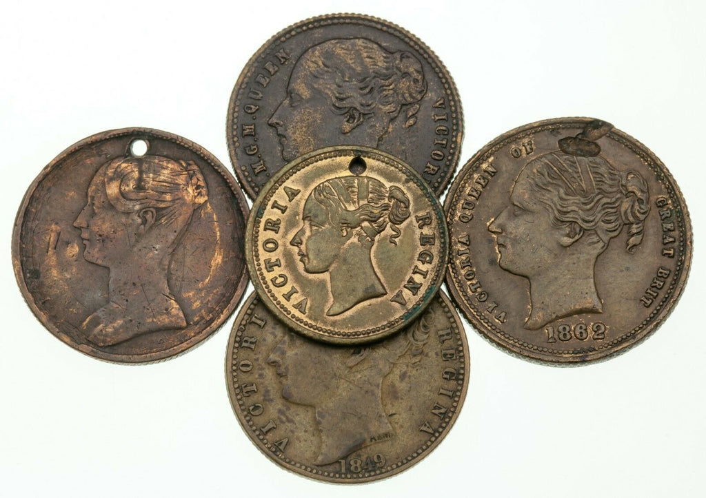 1837, 61, 62 Great Britain Queen Victoria Cumberland Jack Token Lot of 5