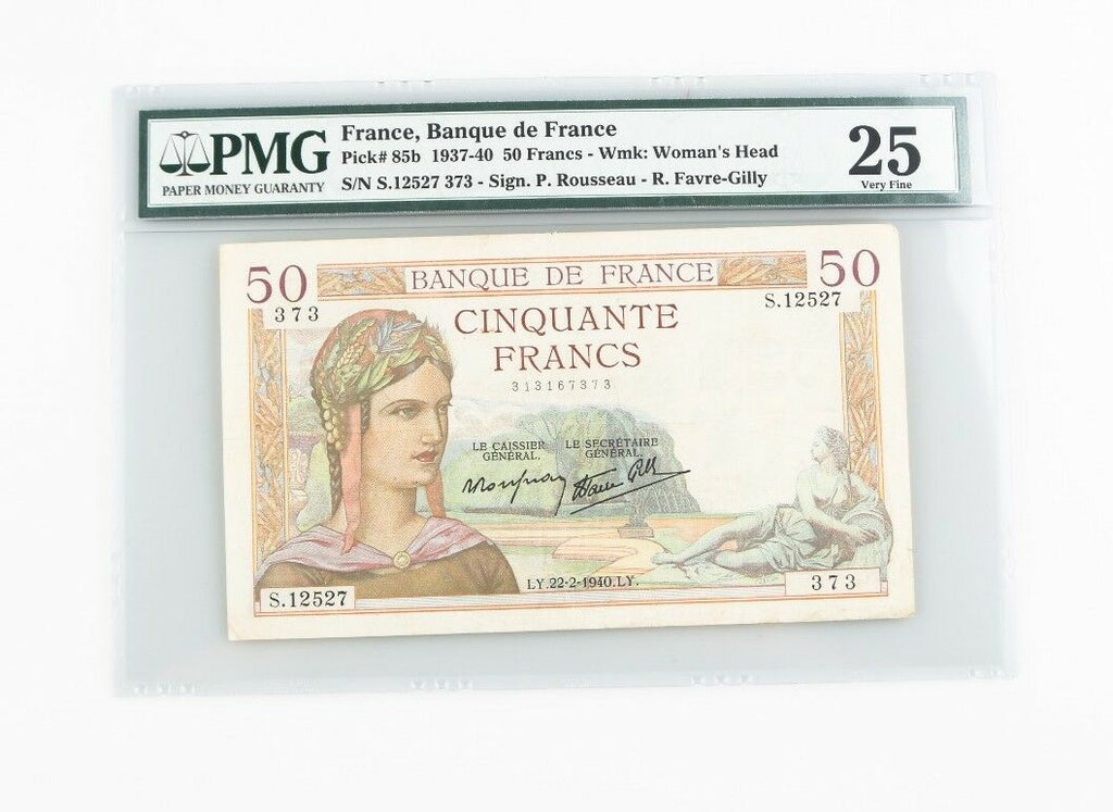 1937-1940 French Fifty Francs VF-25 PMG Banque de France 50F Very Fine P#85b