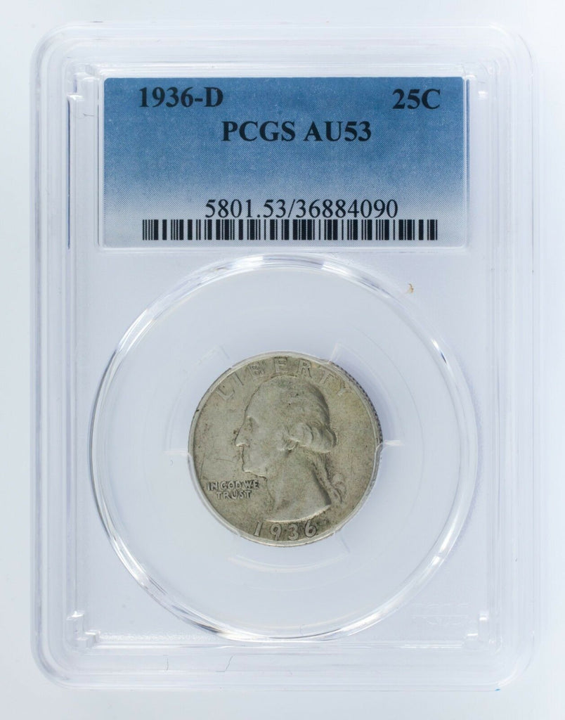 1936-D 25C Washington Quarter Graded by PCGS as AU53! Gorgeous Coin!