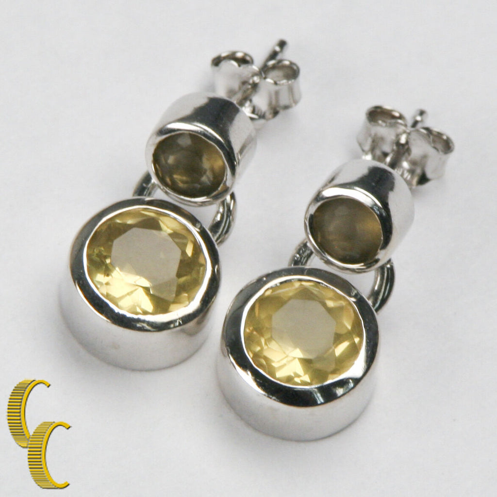 Sterling Silver Silver Yellow Glass Drop Earrings w/ Butterfly Backs