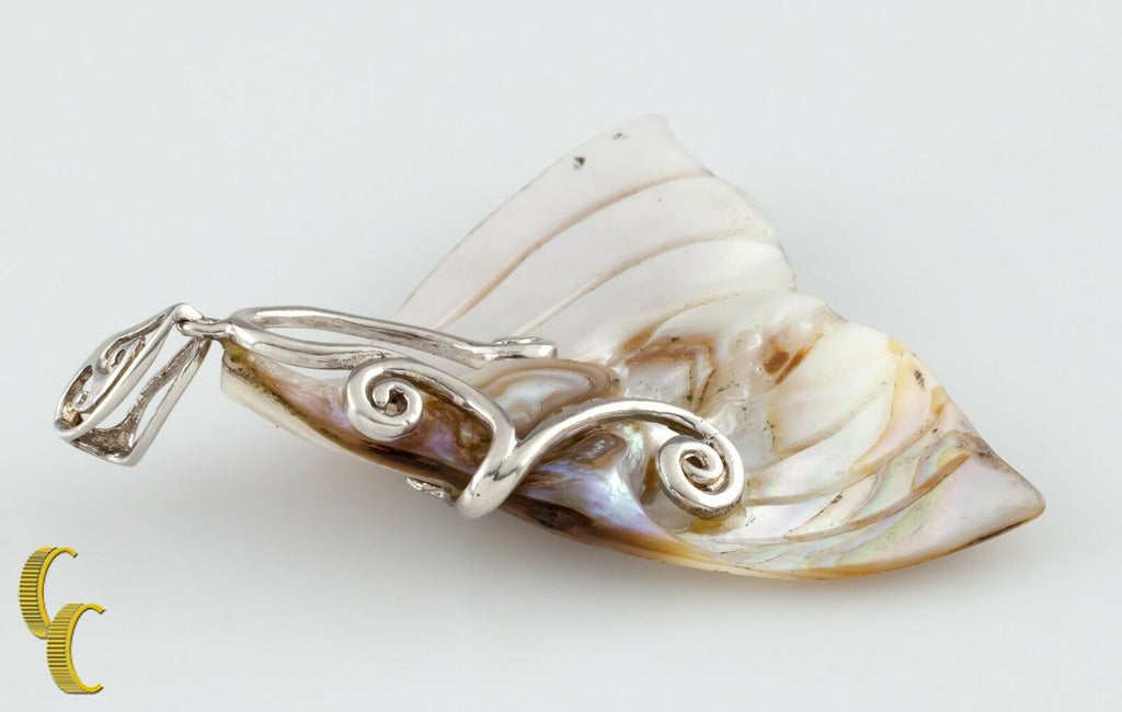 .925 Sterling Silver Mother Of Pearl Fish Tail Pendant