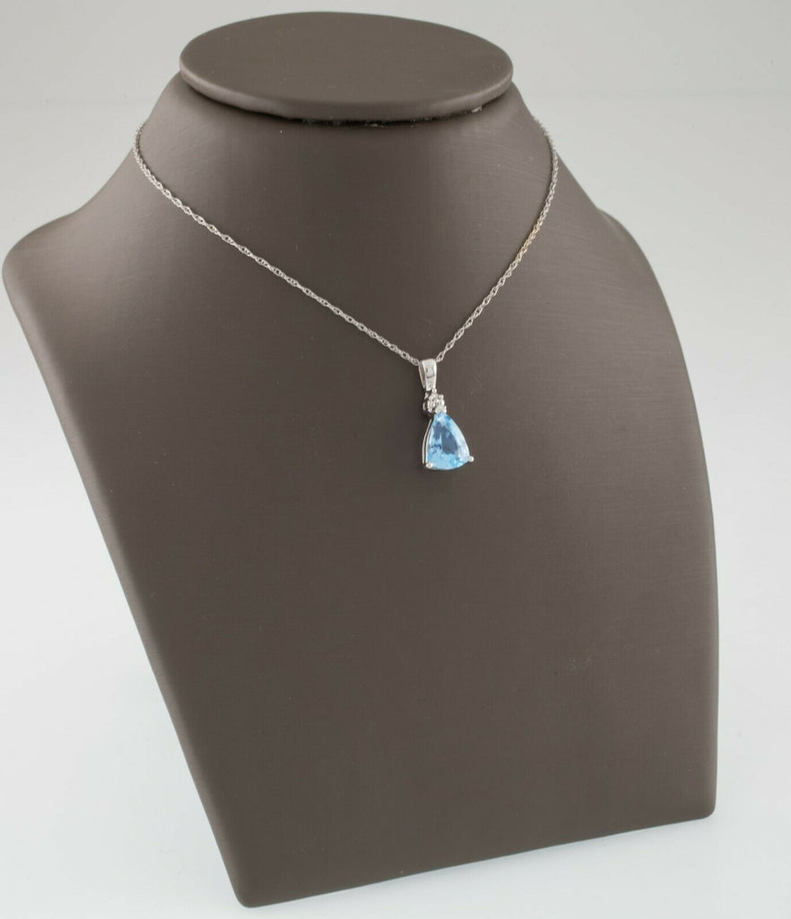 10k White Gold Pear Shaped Spinel Pendant with Diamond Accent and 18" Chain