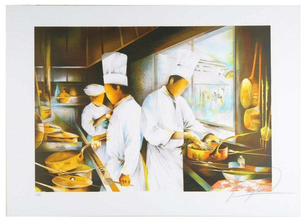 "In the Kitchen" by Raymond Poulet Signed Lithograph EA 21 1/8" x 29 1/2" w/ CoA