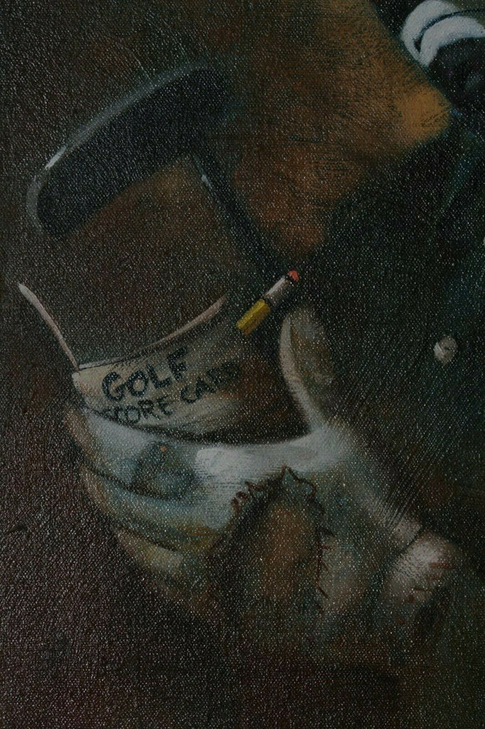 Clown Holding Golf Score Card by Chuck Oberstein Signed Framed Oil on Canvas