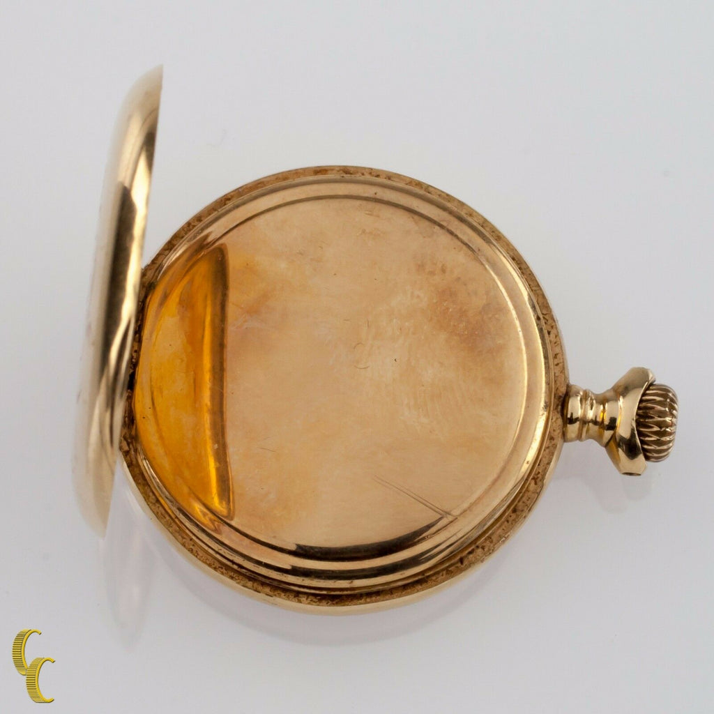 Elgin Open Face 14k Yellow Gold Pocket Watch 15 Jewel Size 0S Monogrammed Case