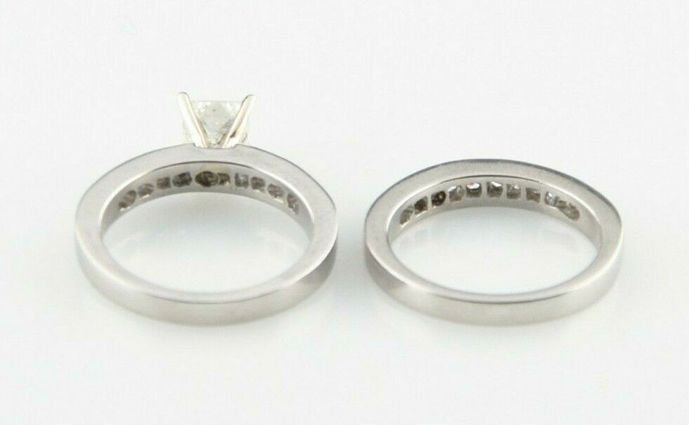 Platinum Two-Ring Diamond Wedding Set w/ 0.70 ct Princess Cut Solitiare Size 4