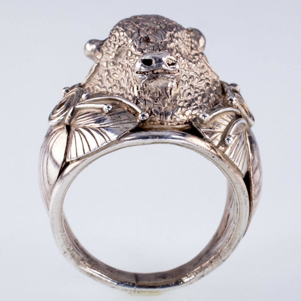Sterling Silver Bison Rose Ring Signed "PR" Size 11.75
