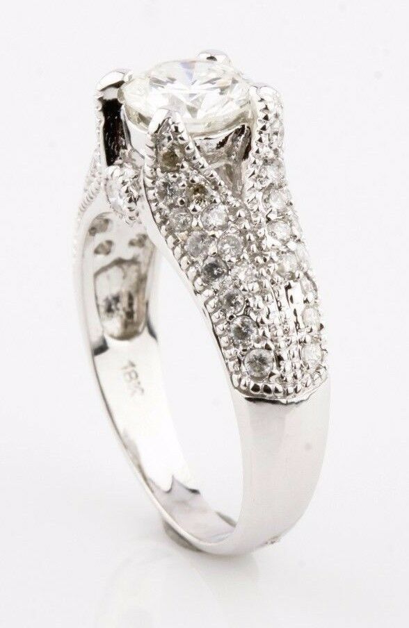 1.00 carat Round Brilliant Diamond 18k White Gold Engagement Ring Size 6.5