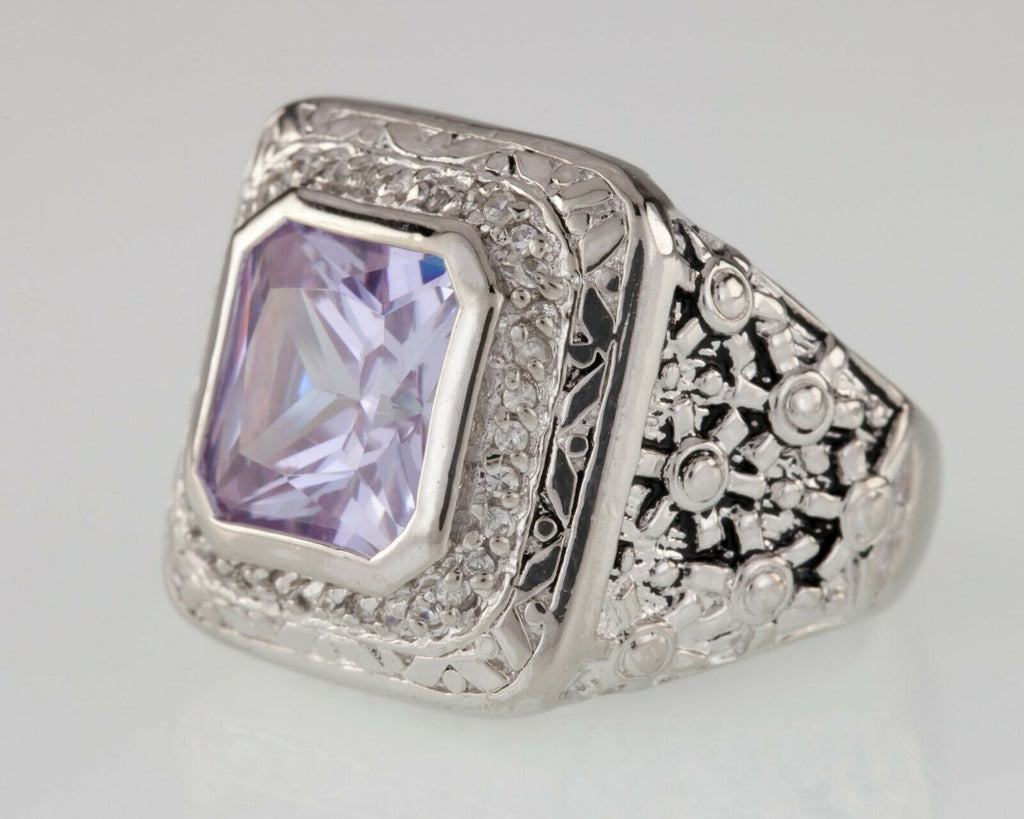 Purple Iolite & CZ Sterling Silver Ring (Size 6.25)