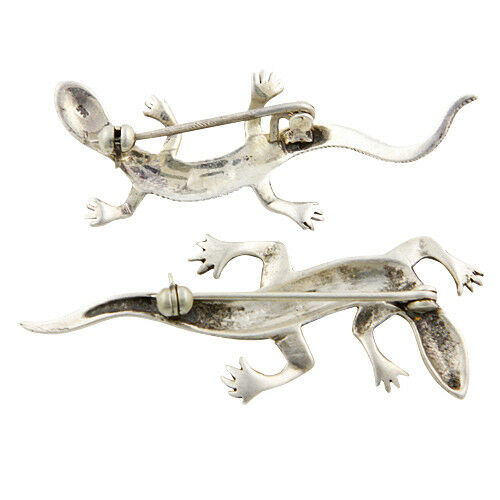 TWO (2) VINTAGE STERLING SILVER MARCASITE DECORATED LIZARDS, GECKO BROOCHES