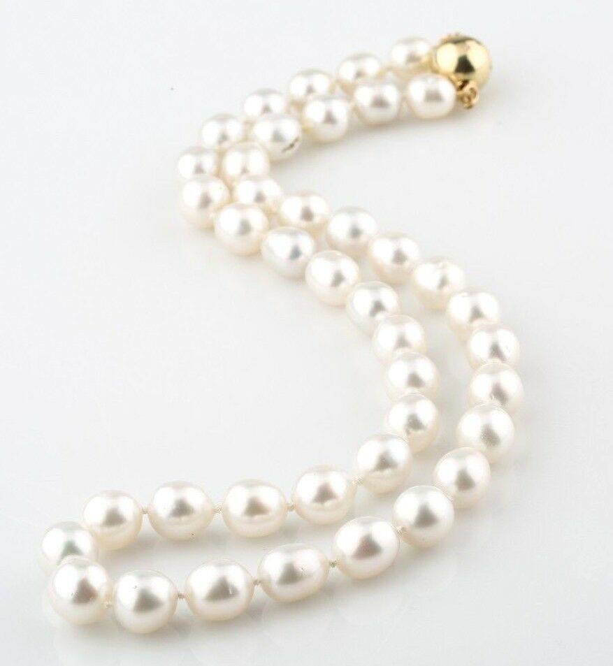 South Sea Pearl 19 inch 9.5mm - 11mm White Strand 14k Yellow Gold Closure