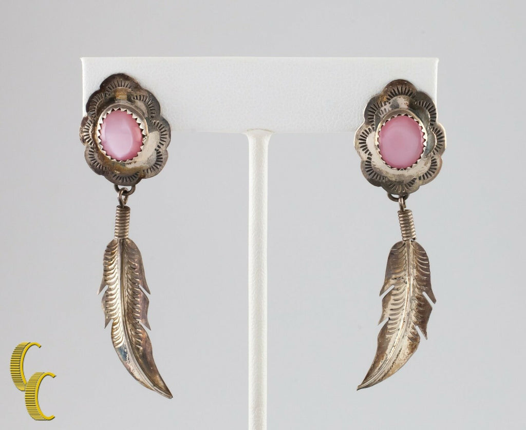 .925 Sterling Silver & Malachite Dangle Leaf  Earrings