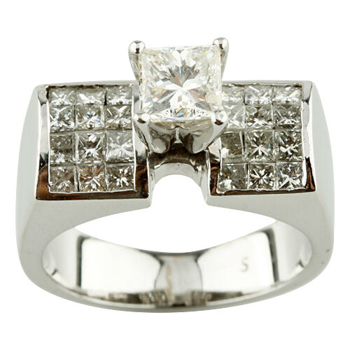 2.00 carat Diamond Princess Cut Solitaire with Accent 18k White Gold Ring Size 6