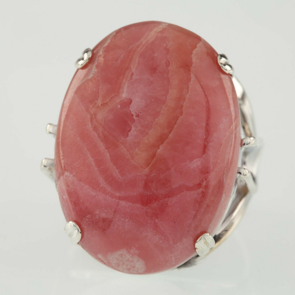 Pink Agate Sterling Silver Ring Size 6.50