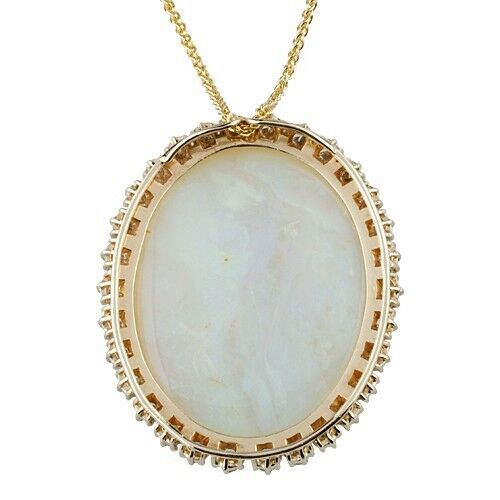 59.87 carat Opal wtith Diamond Bezel Pendant 14k Yellow Gold 20 inch Necklace