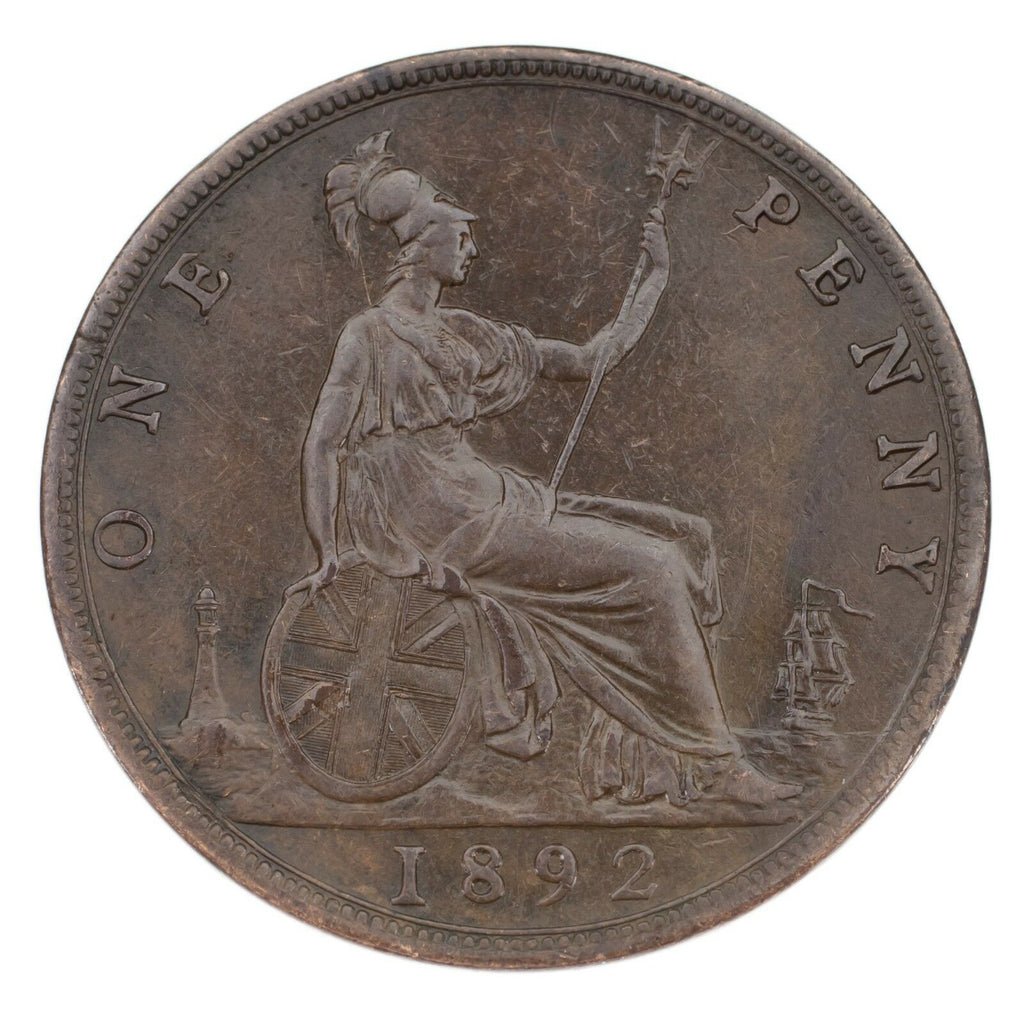 1892 Great Britain 1 Penny in XF Condition Lamination Error KM #755