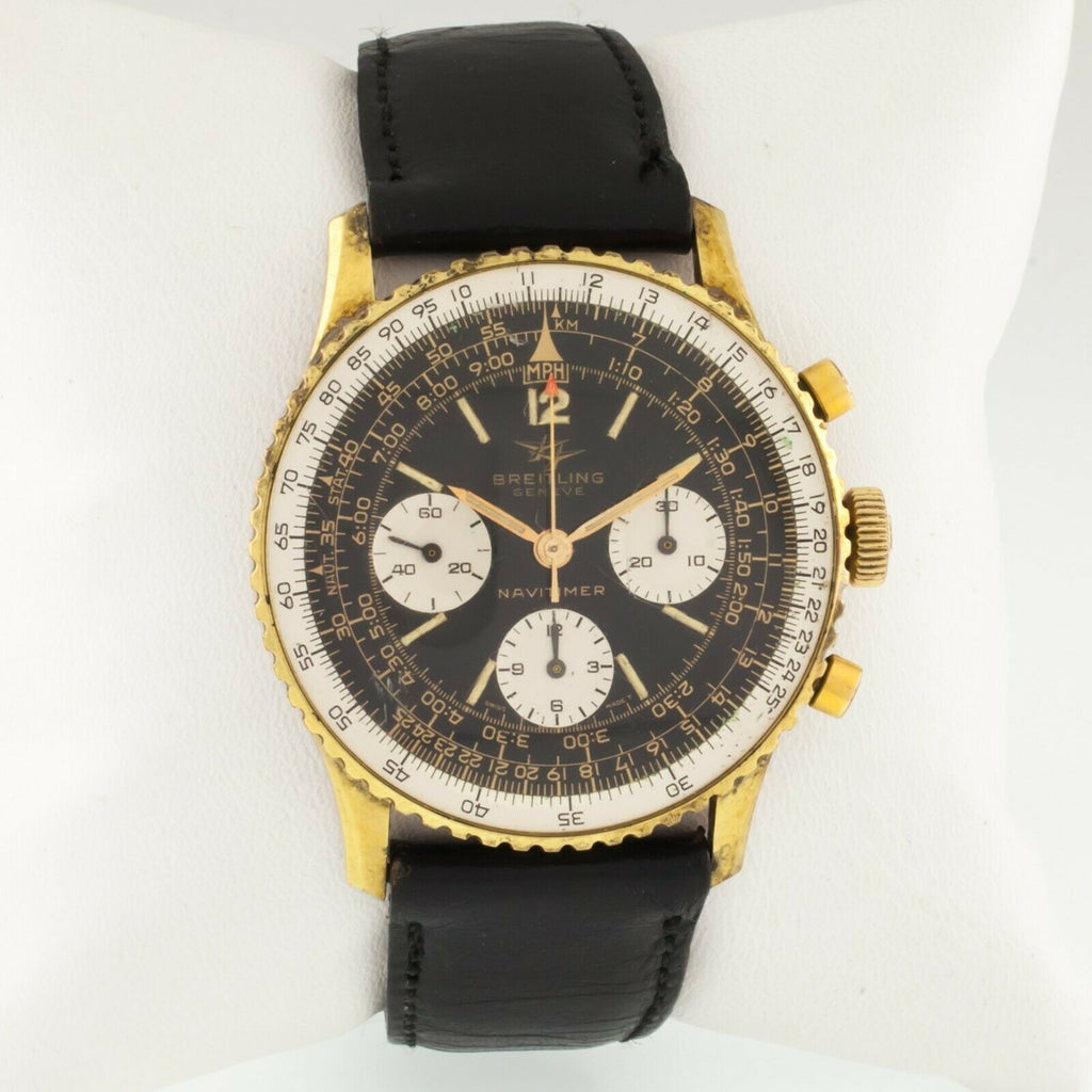 Vintage Gold-Plated Breitling Navitimer Chronograph Watch 806 w/ Box and Papers