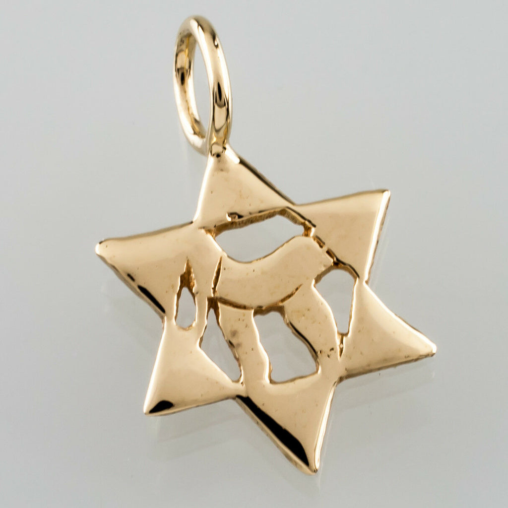14k Yellow Gold Star of David Chai Pendant Gorgeous Gift Judaica