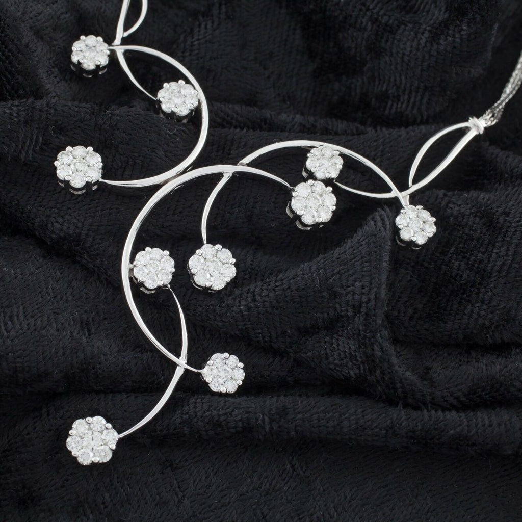 8.00 carat Diamond Floral Blossom 14k White Gold Statement Drop Necklace 18.5"