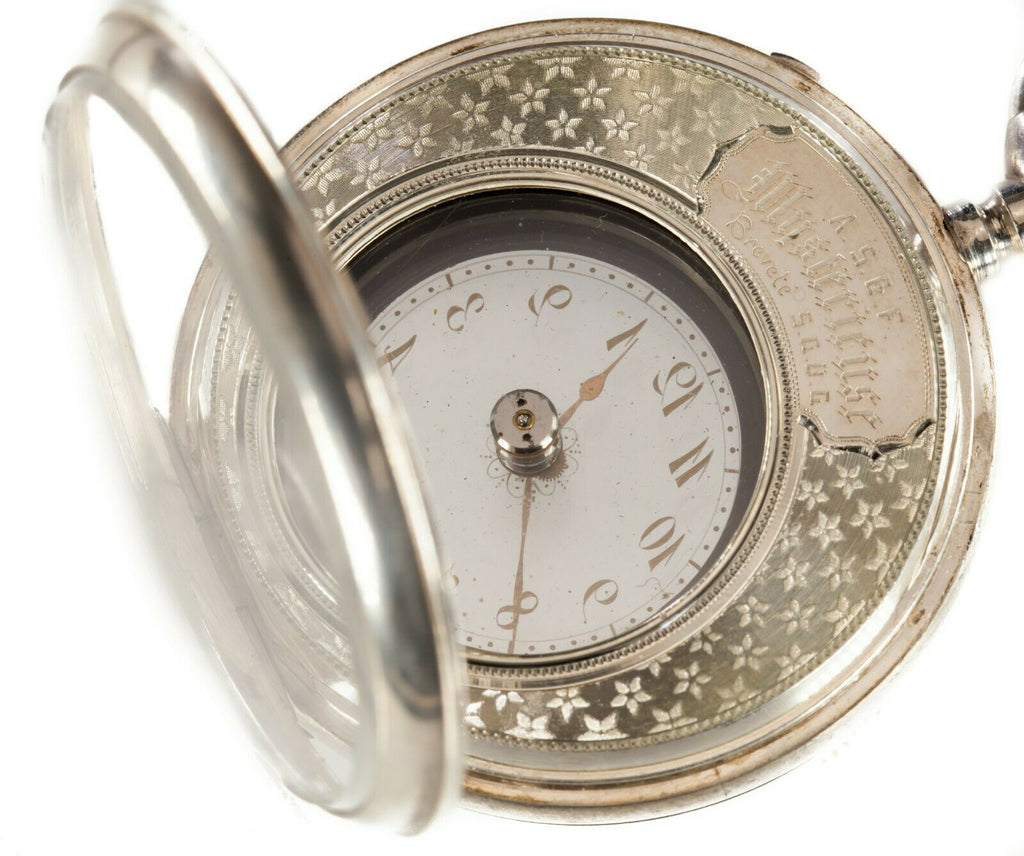 AS&F Silver Mysterieuse Pocket Watch w/ Transparent Dial and Silver Chain