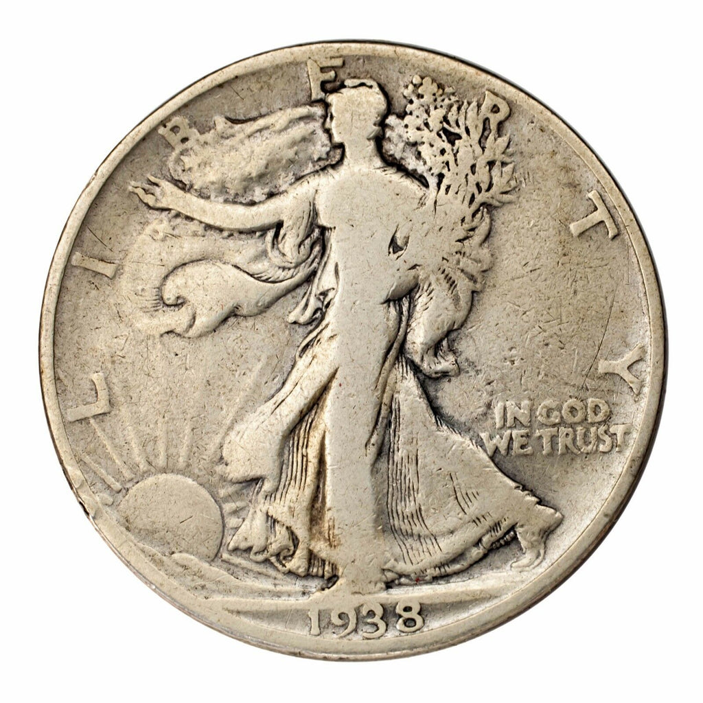 1938-D Silver Walking Liberty Half Dollar 50C (Very Good, VG Condition)