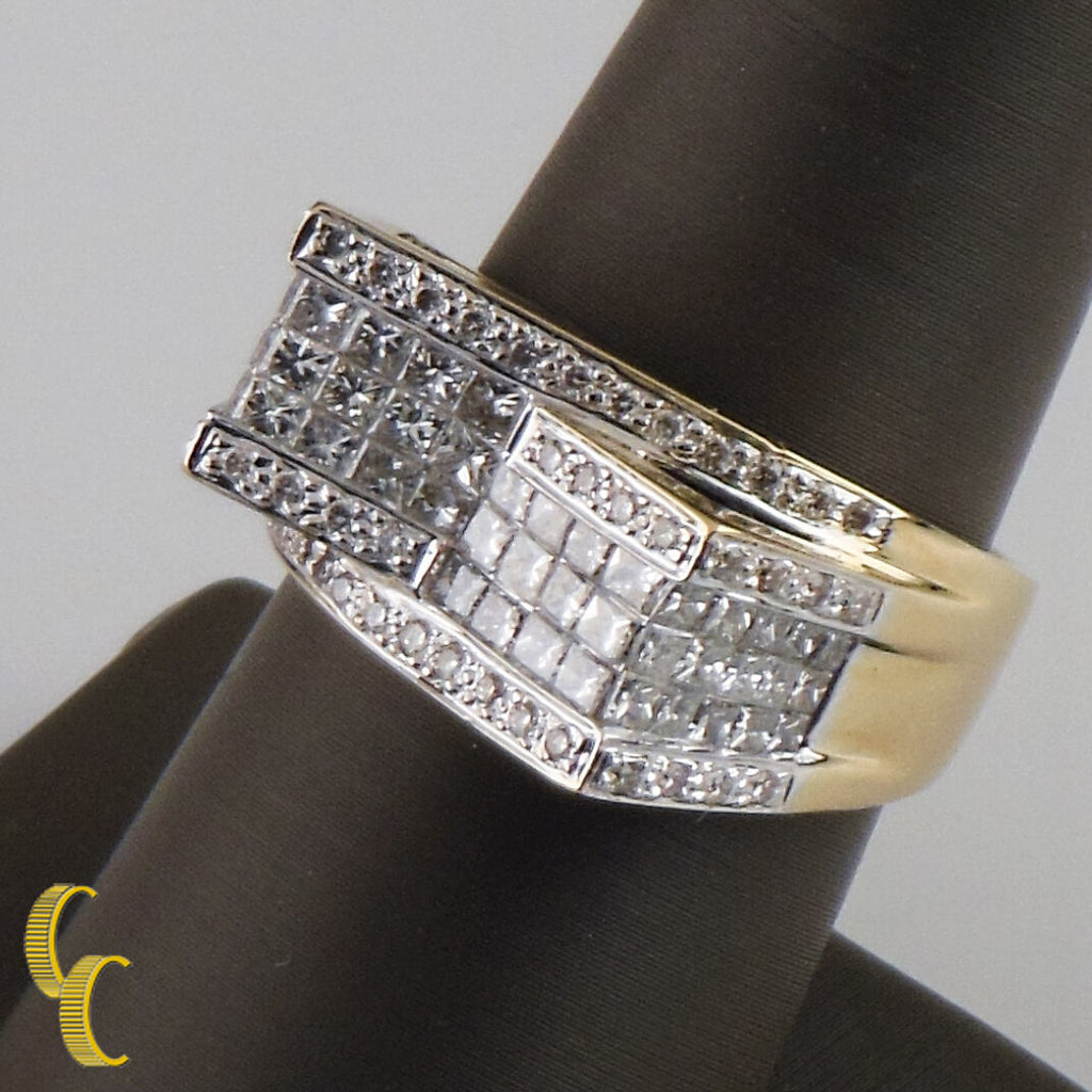 14K Yellow Gold Princess & Round Cut 3.25 carat Diamond Plaque Ring Sz 9