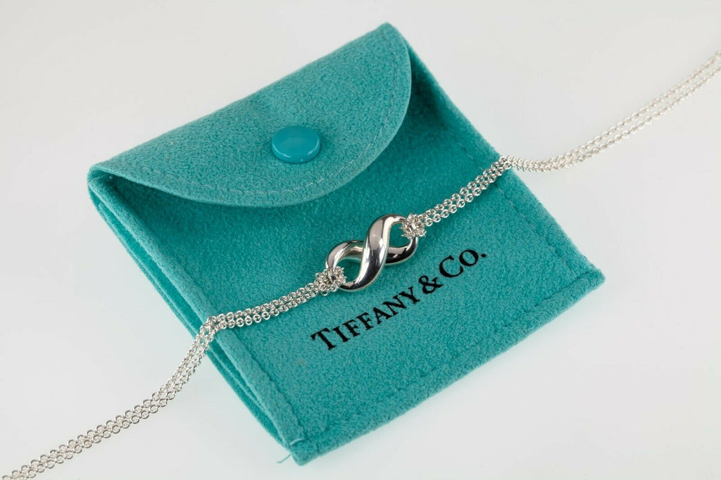 Tiffany & Co. Sterling Silver Infinity Pendant w/ Double Chain Box + Pouch