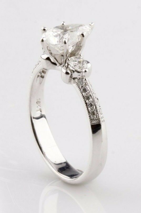 1.36 carat Pear Shape Diamond 18k White Gold Engagement Unity Ring Size 6.75
