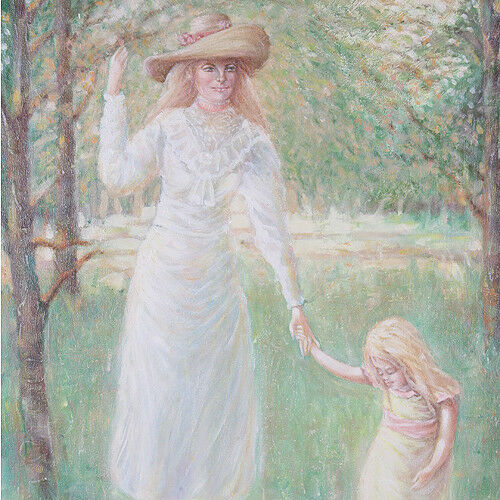 Untitled (Mother/Daughter Holding Hands) by Anthony Sidoni Signed Oil on Canvas