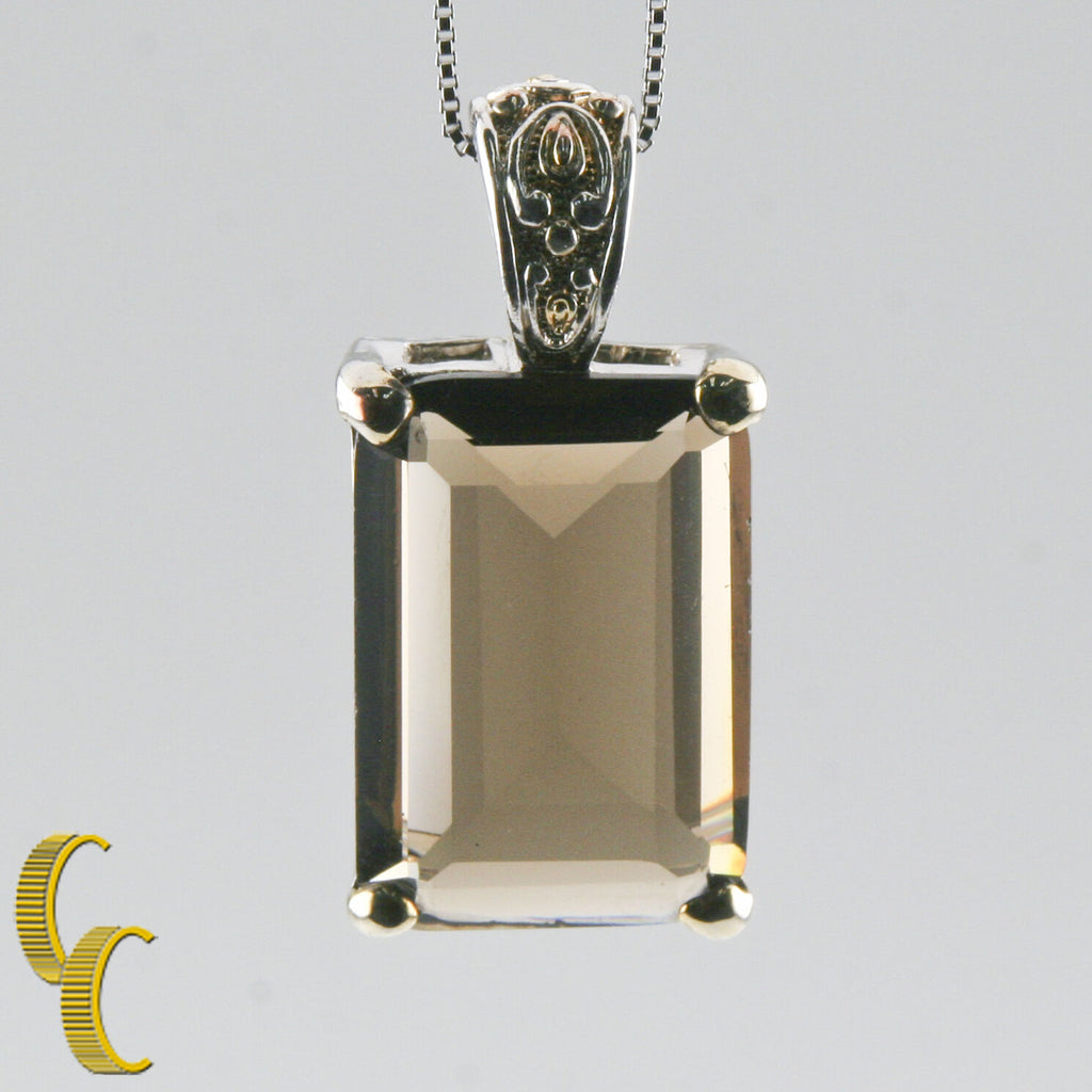 Women's MX Sterling Silver Brown Quartz/Glass Pendant With 30" inch Box Chain