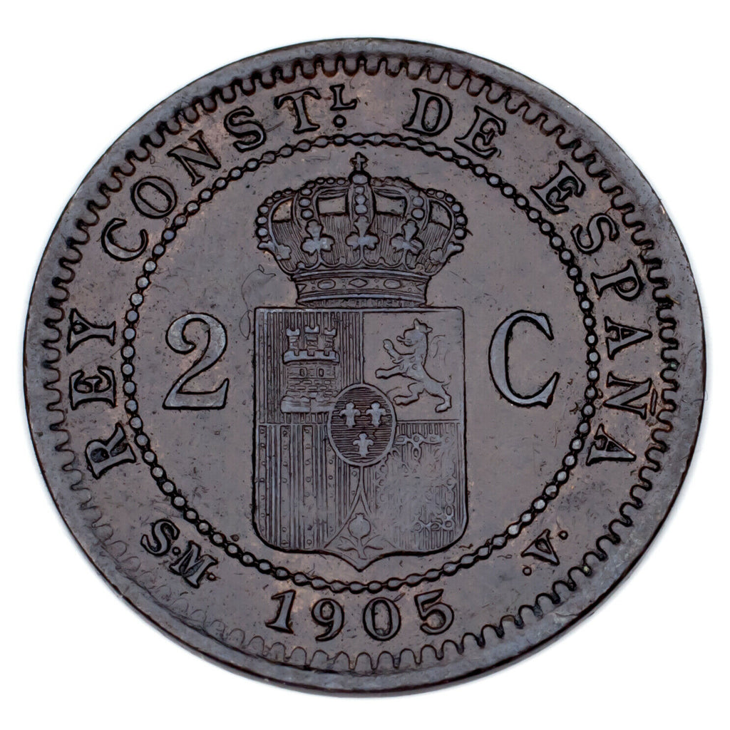 1878-1905 Spain Coin Lot (2pcs) 2 & 5 Centimos (VF-Unc)