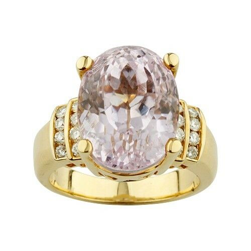 Kunzite Solitaire with Diamond Accents 18k Yellow Gold Ring Size 6.75